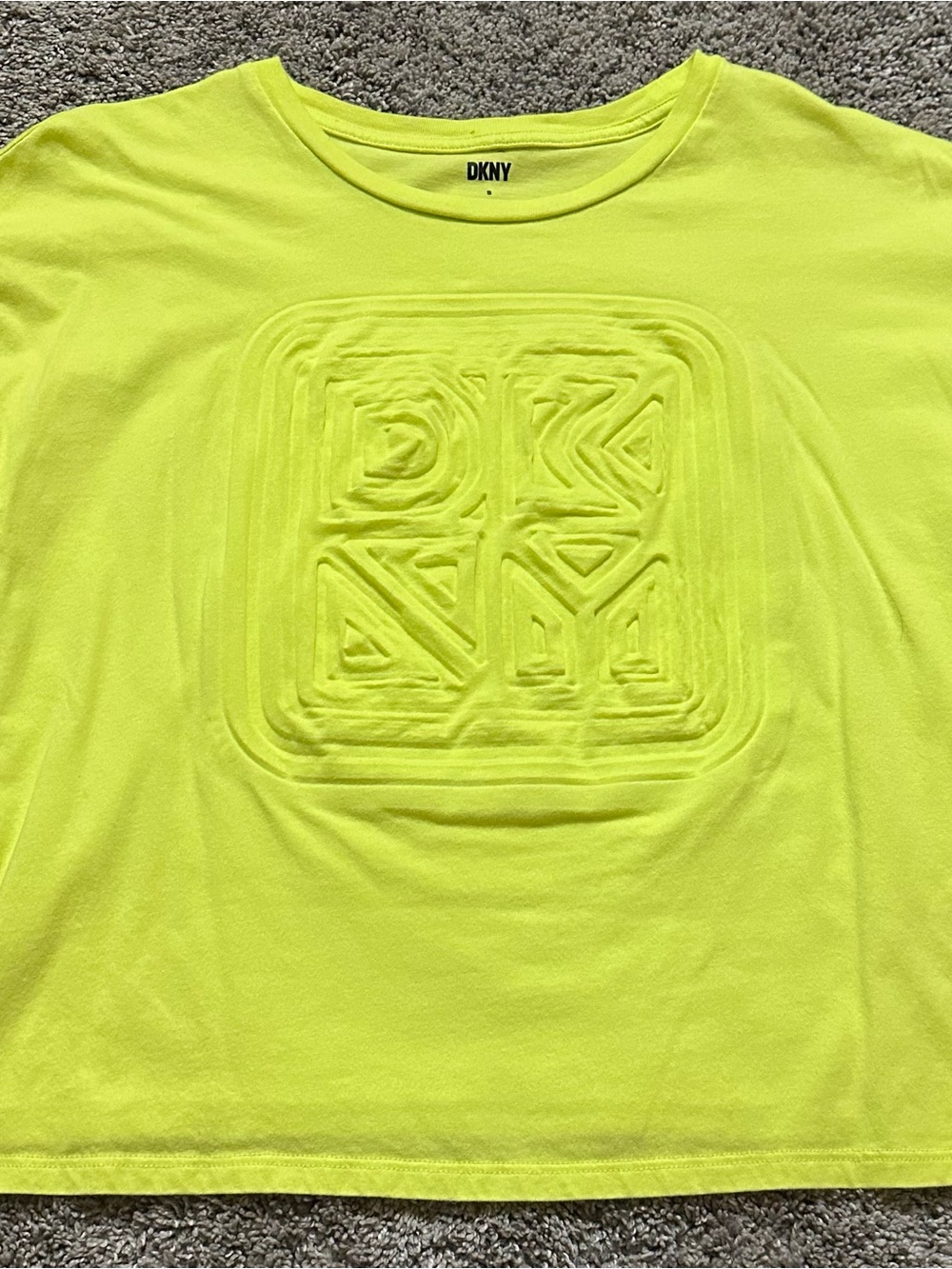 DKNY Neon Yellow Short Sleeve T-Shirt with Embossed Logo